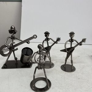 Silvertone Set Of 4 Figurines Bolt Man Guitar Player & Band